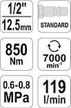 Пневматичний гайковерт 1/2" 850 Нм YATO YT-09525 (Польща), фото 3