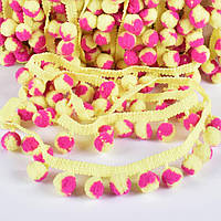 Тасьма з помпонами 10 мм лимонна, фіолетово-лимонні помпони (52314.041)