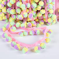 Тасьма з помпонами 10мм рожева, жовто-зелено-червоні помпони (52314.039)