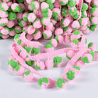 Тасьма з помпонами 10мм рожевий, рожево-зелені помпони (52314.031)