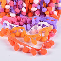 Тасьма з помпонами 10мм веселка (малиновий, оранжевий, фіолетовий, рожевий) (52314.028)