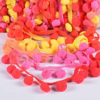 Тасьма з помпонами 10мм веселка (оранжевий, жовтий, червоний, рожевий) (52314.026)