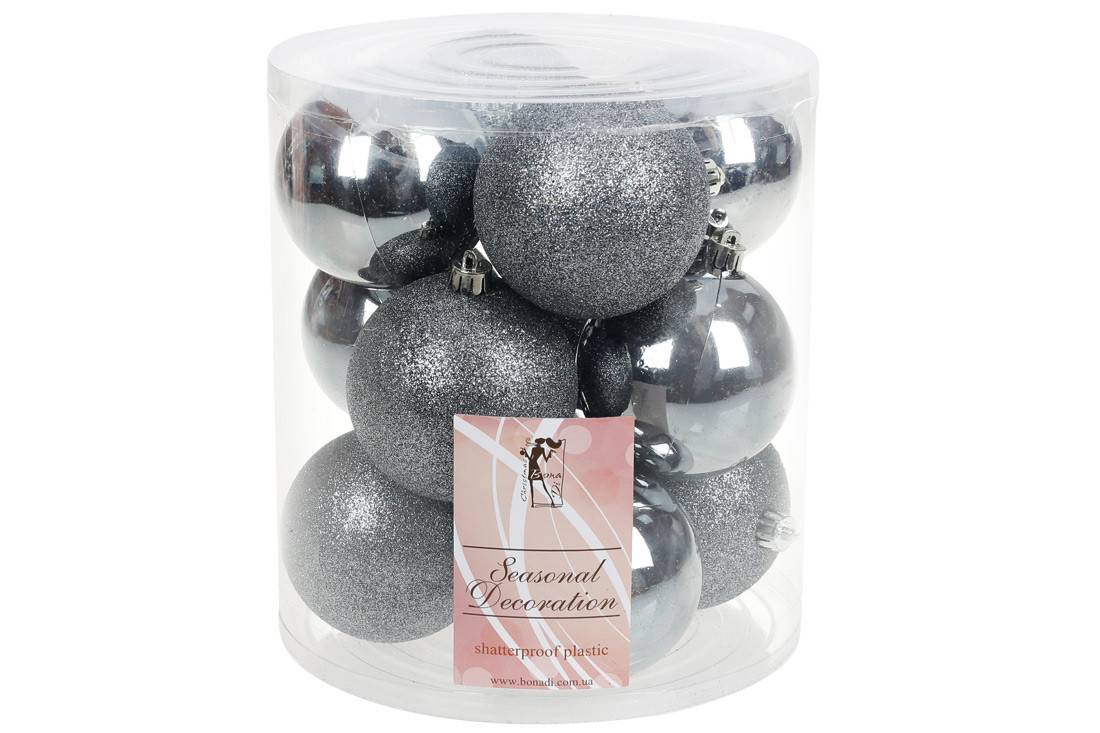 Набір ялинкових кульок 8см сталевий (12шт), фото 1