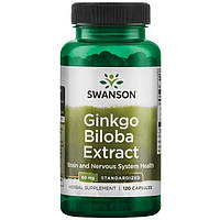 Экстракт гинкго билоба - стандартизированный. Ginkgo Biloba Extract - Standardized, Swanson, 60 мг 120 капсул