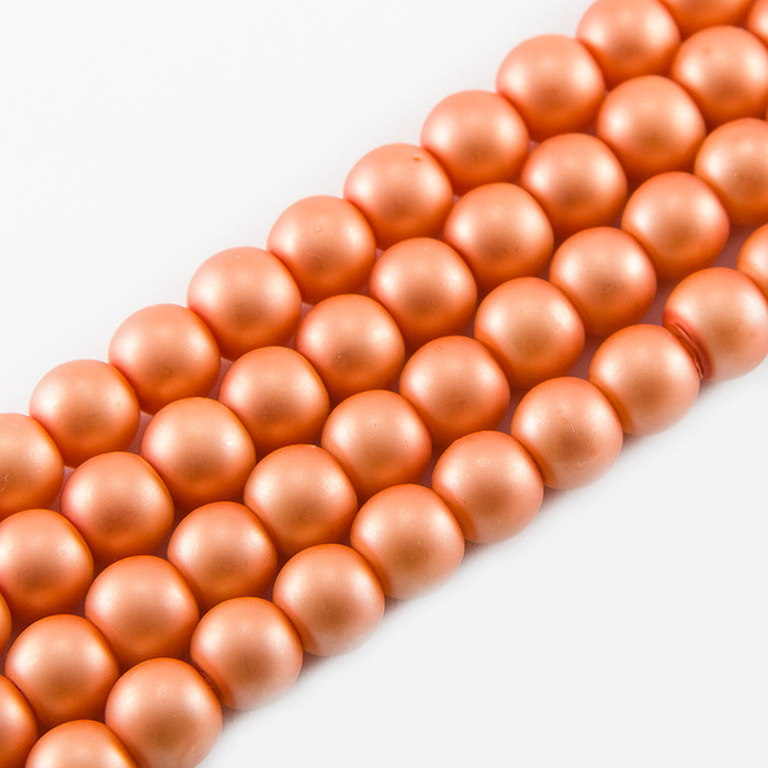 Перли Намистини Скляні, Матові, Круглі, Світло-лососевий, 6мм, Отвір 1мм, близько 145шт/87см/нитка, фото 1