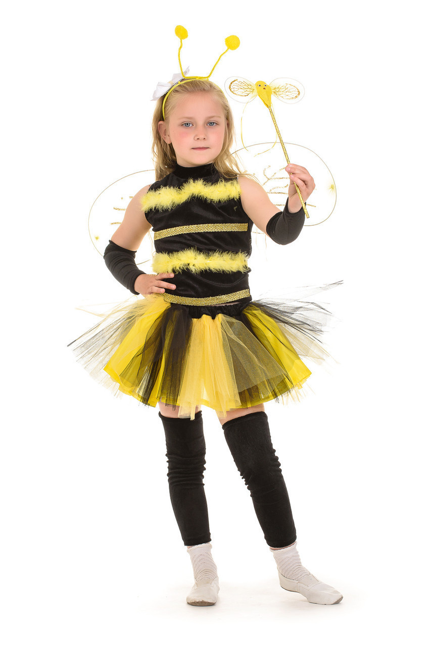 Дитячий карнавальний костюм для дівчинки «Бджілка в пачці» 100-110 см, 110-120 см, 120-130 см, чорно-жовтий