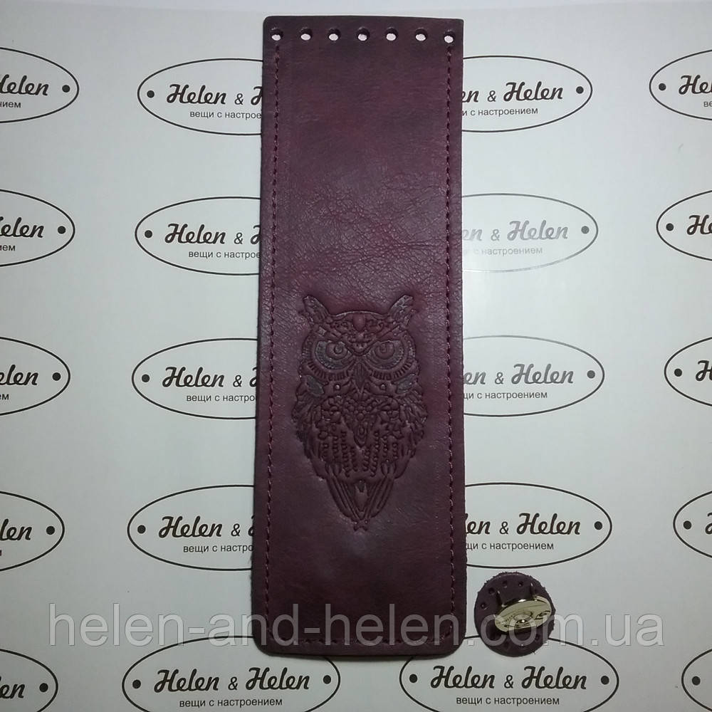 Клапан вузький із тисненням "Філін". Колір "Бордо", фото 1