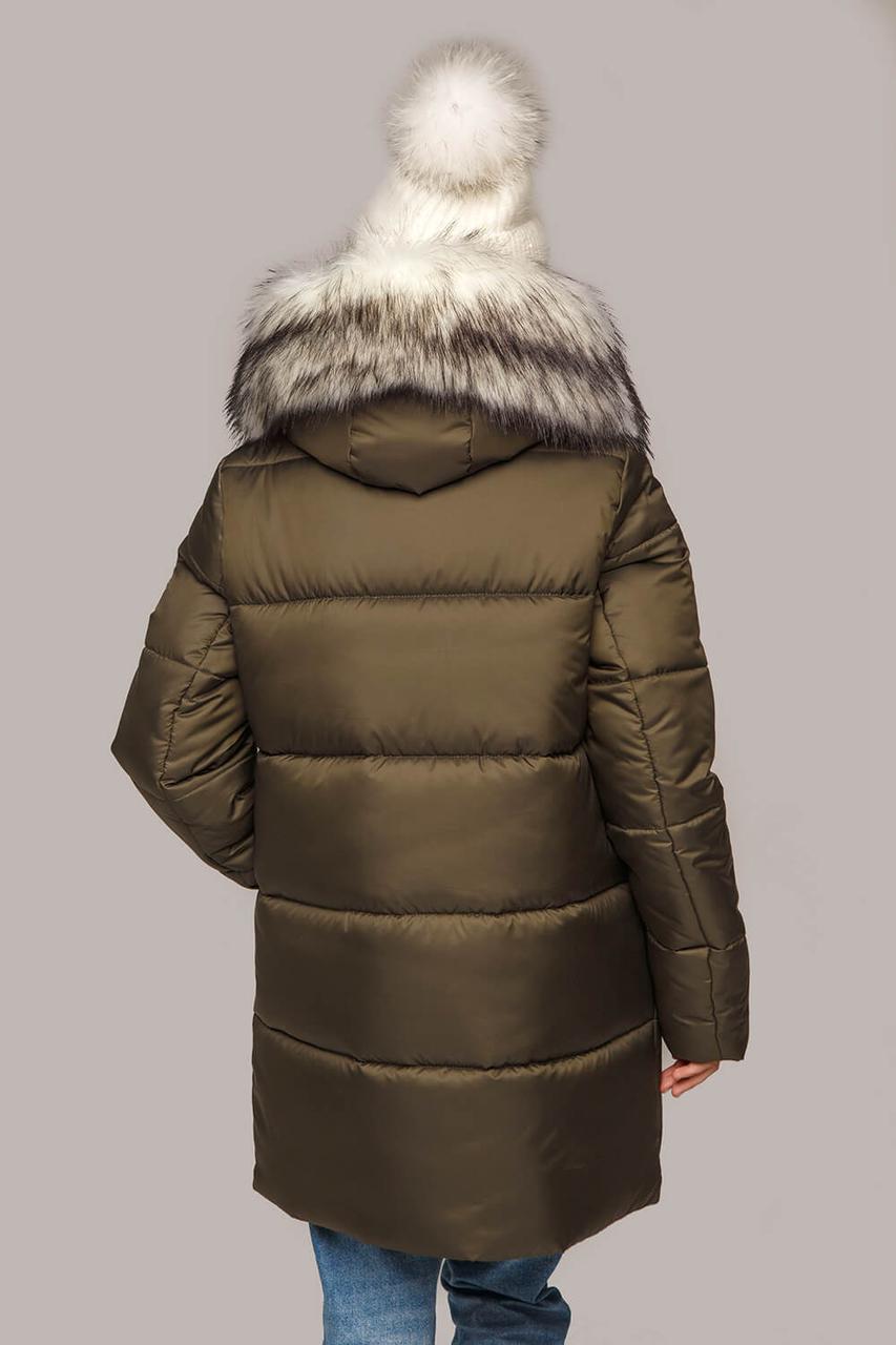 Стильная зимняя куртка Лиза с мехом 44-56 размера хаки с белым - фото 5 - id-p1080687483