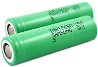 Аккумулятор 18650 Samsung INR18650 25R 2500 mAh 20A (100А) 3.7В, Li-ion без защиты (green). Высокотоковый.