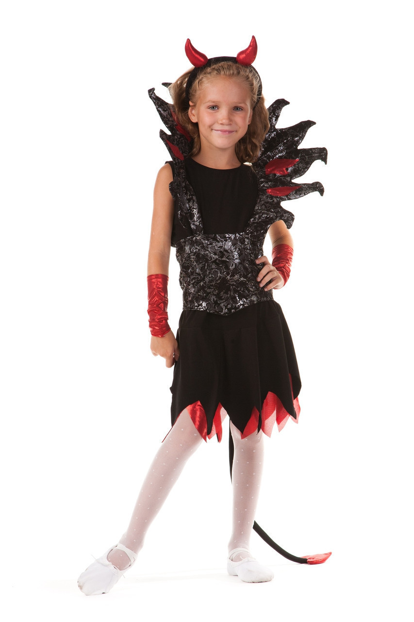 Дитячий карнавальний костюм для дівчинки Чортівка «Рокова» 125-135 см, чорний