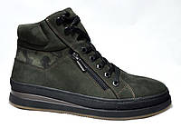 Размер 41 - стелька 27 сантиметров Зимние мужские кожаные ботинки на меху, полноразмерные, хаки - зеленые