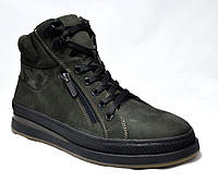 Размер 41 - стелька 27 сантиметров Зимние мужские кожаные кроссовки на меху, полноразмерные, хаки - зеленые