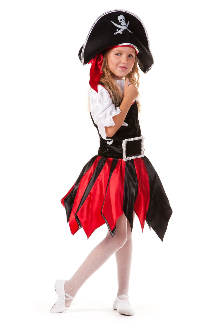 Дитячий карнавальний костюм для дівчинки «Зухвала піратка» 120-135 см, чорно-червоний