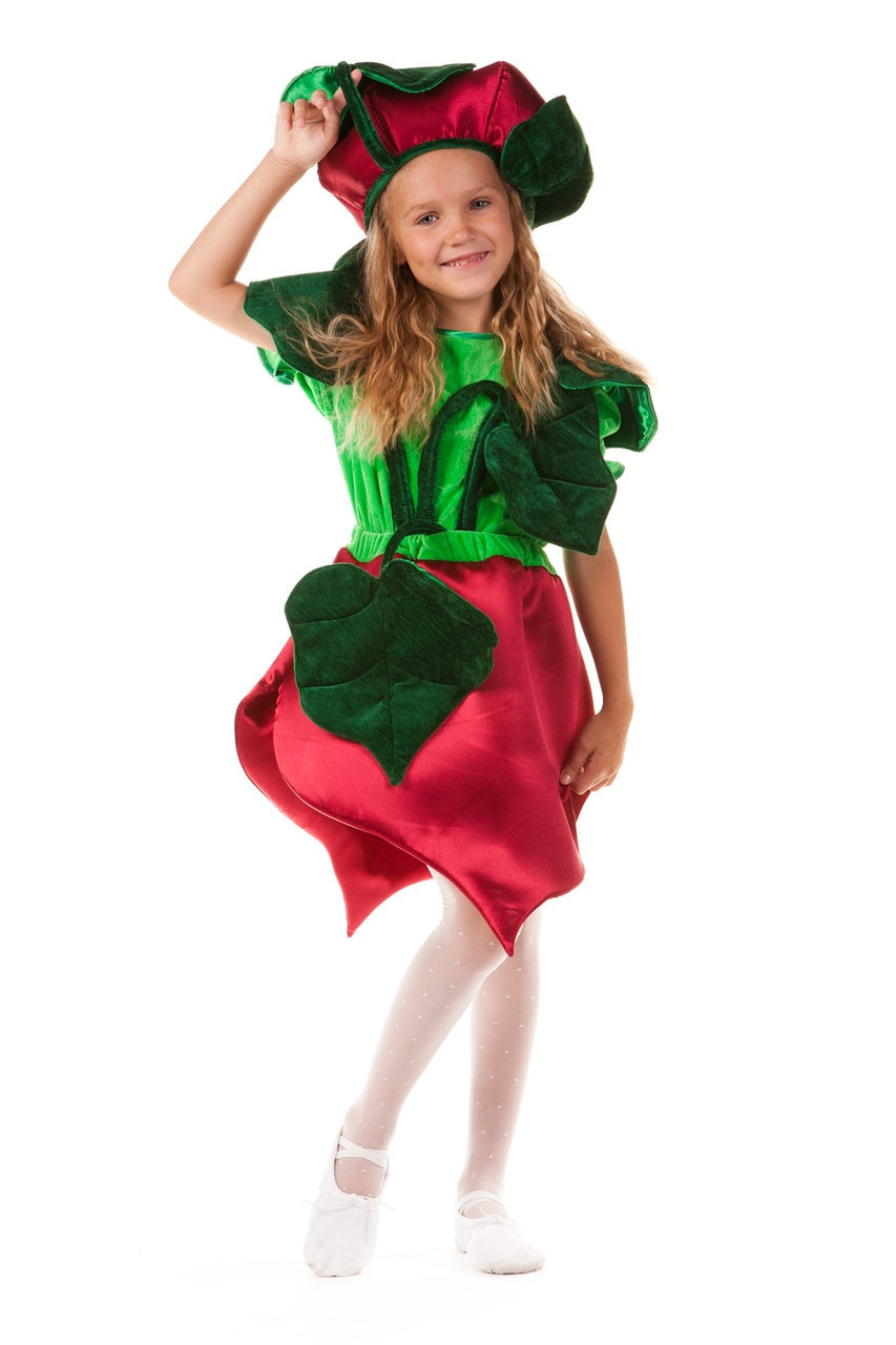 Дитячий карнавальний костюм для дівчинки «Буряк» 100-110 см, 120-130 см, бордовий із зеленим