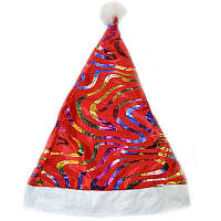 Колпак новогодний Дед Мороз текстиль красный с голографическими узорами