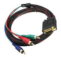 Кабель VGA папа - 3RCA папа 1.5m Black/Red оплетка (00846)