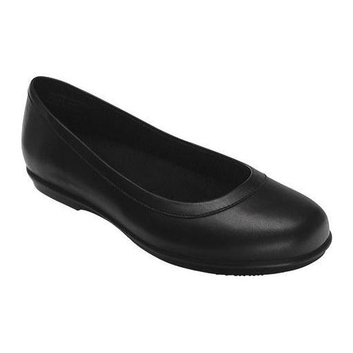 Туфли школьные для девочки балетки из натуральной кожи / Crocs Grace Flat (12121-060), Черные