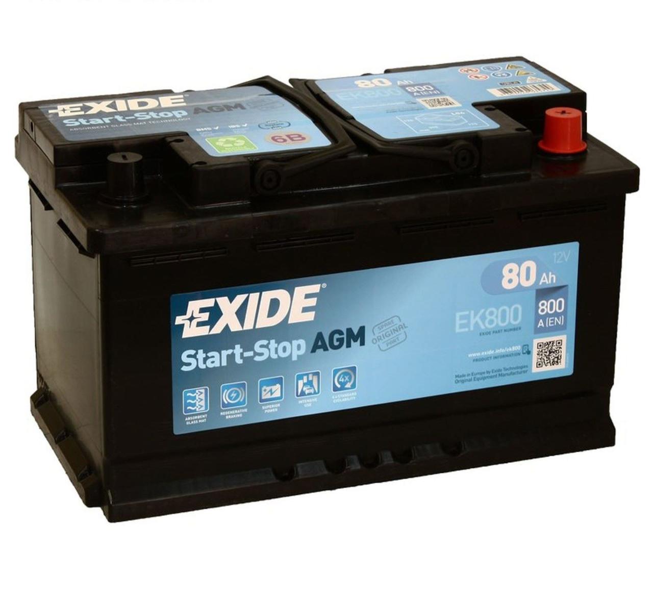 Акумулятор автомобільний EXIDE AGM 80 Ah (R+) (800A) EK800