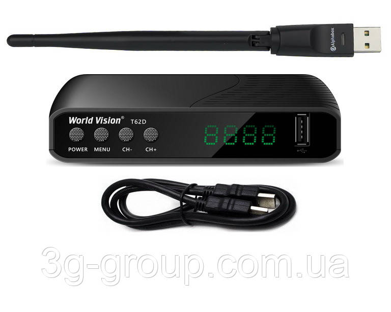 Тюнер Т2 World Vision T625D2 + Wi-Fi адаптер MT7601 5dB + HDMI кабель