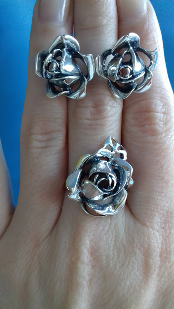 Срібний комплект троянда, фото 1