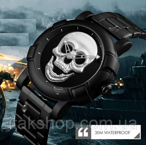 Оригінальний чоловічий годинник Skmei 9178 Skull Black-Silver, фото 2