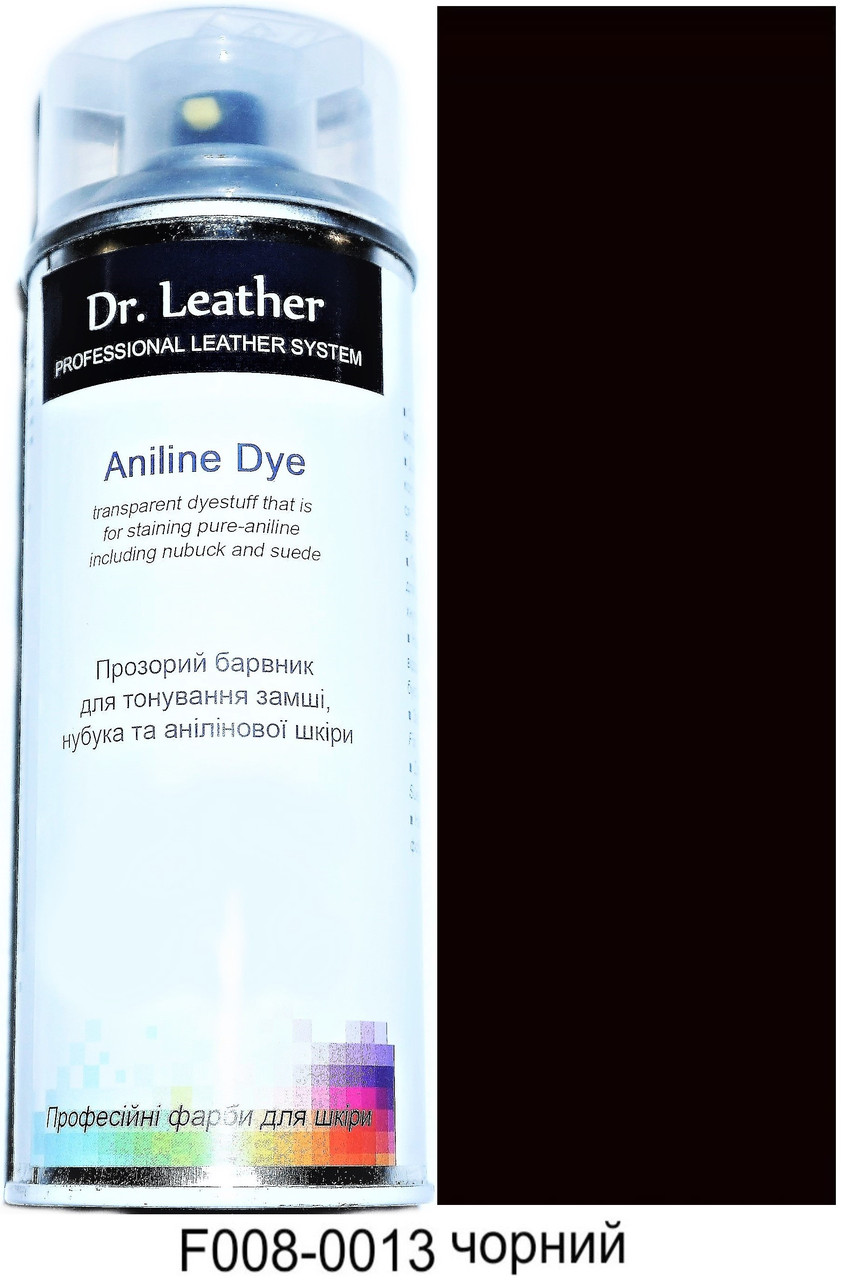 Фарба аерозольна для замші, нубуку, аніліну, велюру, тканини на водній основі 384 мл."Dr.Leather" Aniline Dye Чорний