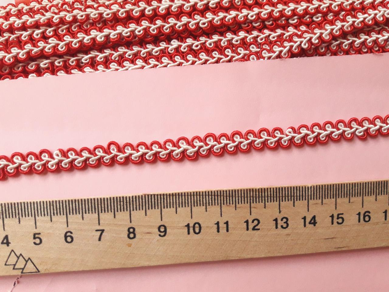 Тасьма декоративна шанель вузька 6мм, червона з білим.