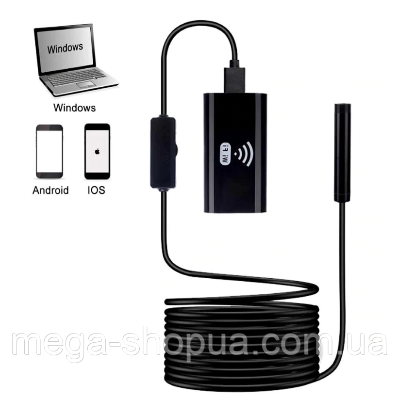 Wi-Fi / USB ендоскоп 1 метр HD 720p — Технічний бороскоп для телефону та смартфона Android, iOS, фото 1