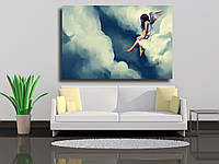 Картина на холсте "Живопись красивого ангела, который сидит на облаке"