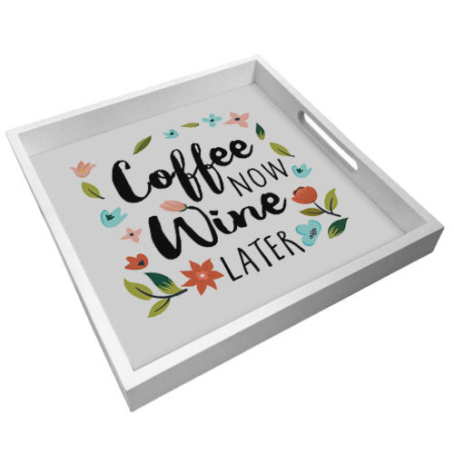 Піднос (таця) квадратний з дерева Coffee now wine later 30x30x4 см (PDN_19N004_WH)