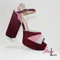 Женские босоножки из итальянской замши на высоком каблуке и платформе Style Shoes