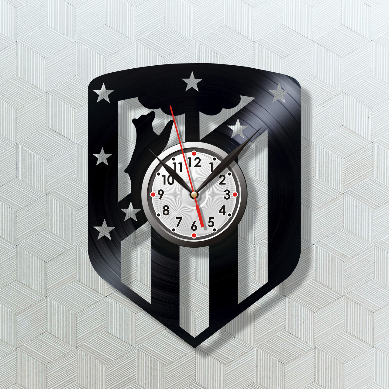 Футбольний Клуб Атлетико Мадрид Декор на стіну Вініловий годинник Годинник у кабінет Годинник футболіста Кварцовий годинник, фото 1