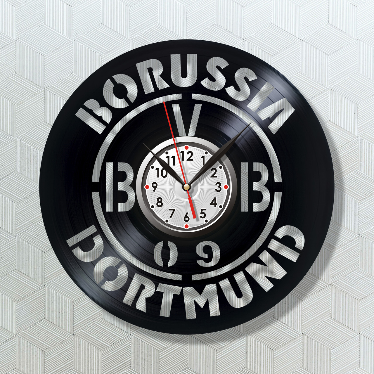 ФК Боруссія Дортмунд Годинники на стіну Вініловий годинник Круглий годинник Домашній декор Годинник футбол 300 міліметрів, фото 1