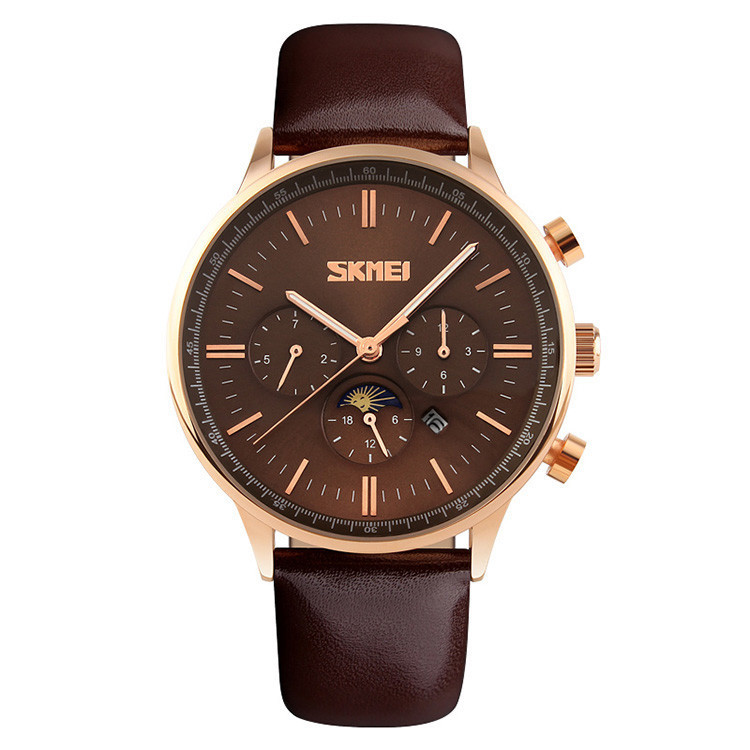 Чоловічі класичні годинник Skmei 9117 Gold Brown