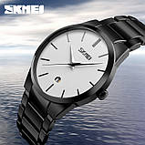 Чоловічий класичний годинник Skmei 9140 чорні з білим циферблатом, фото 4