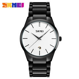 Чоловічий класичний годинник Skmei 9140 чорні з білим циферблатом