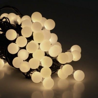 Світлодіодна гірлянда на 100 Led Кульки зелений провід електрична з контролером біла тепла 8.5 м