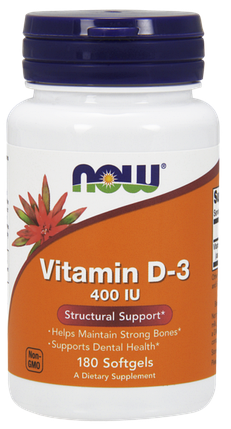 Вітамін NOW Foods Vitamin D-3 400 IU 180 Softgels, фото 1