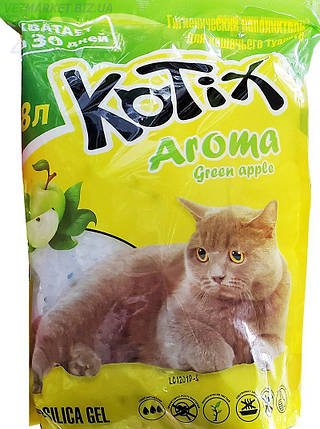 Силикагелевый наповнювач для котячого туалету Kotix Aroma Green Apple 3.8 л (з ароматом яблука), фото 1
