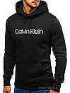 Утеплена чоловіча толстовка Calvin Klein (Келвін Кляйн) чорна (ЗИМА) з начосом кенгуру худі, фото 2