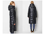 Пуховик жіночий теплий довгий зимовий. Куртка пальто з капюшоном, розмір M (чорний), фото 4