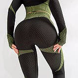 Розмір M (46) Ексклюзивний чорний з зеленим жіночий комплект для занять спортом, рашгард і лосини, фото 5