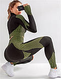 Розмір M (46) Ексклюзивний чорний з зеленим жіночий комплект для занять спортом, рашгард і лосини, фото 7