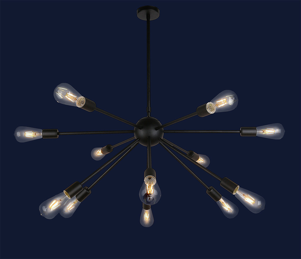 Люстра павук в стилі лофт Levistella цоколь E27 ламп 12 шт колір Чорний 911E19-12 BK, фото 1
