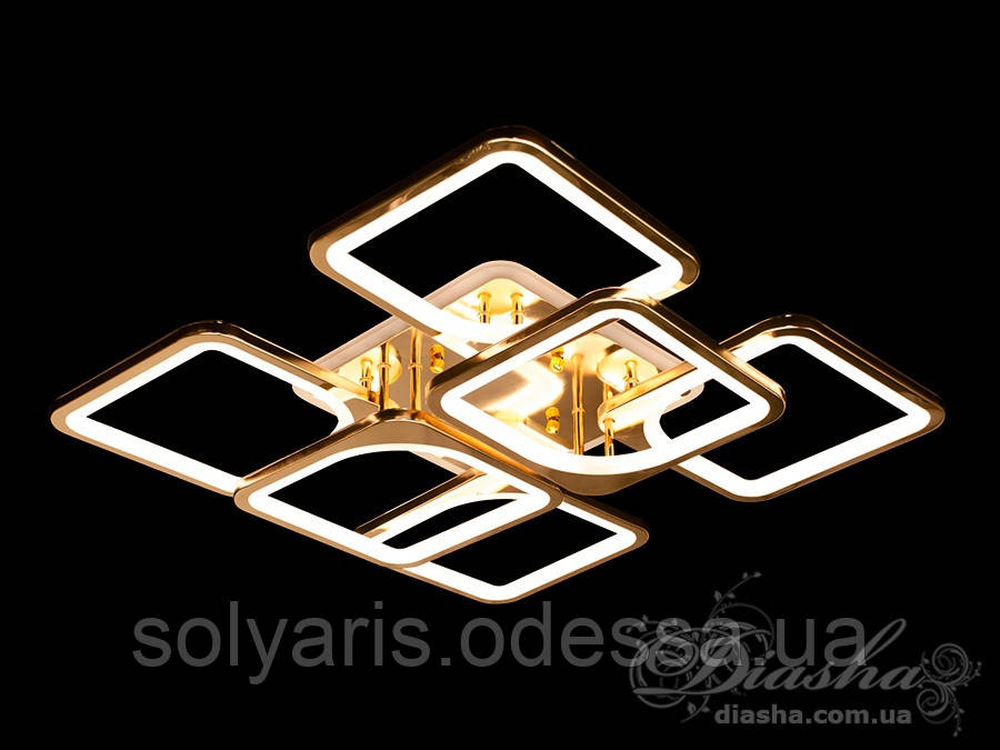 Стельова люстра з діммером і LED підсвічуванням, колір золото, 180W 8060/4+2G LED 3color dimmer