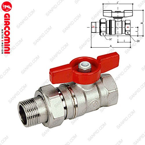 Кульовий кран 3/4" з американкою R259X005 GIACOMINI (Італія)