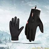 Зимові сенсорні рукавички хутряні, утеплені, флісові (для сенсорних екранів телефонів) Чорні S, фото 6