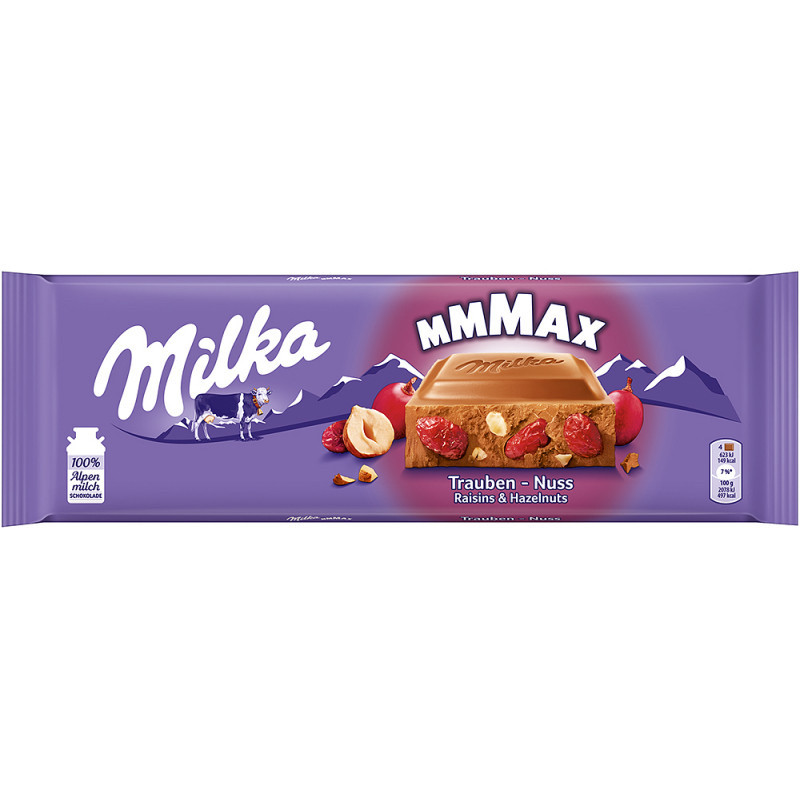 Milka Trauben Nuss Молочний шоколад із родзинками та дробленим фундуком 270g