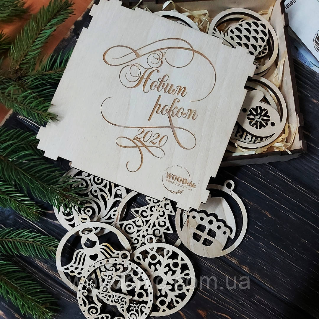 Набір новорічних іграшок у коробці, фото 1