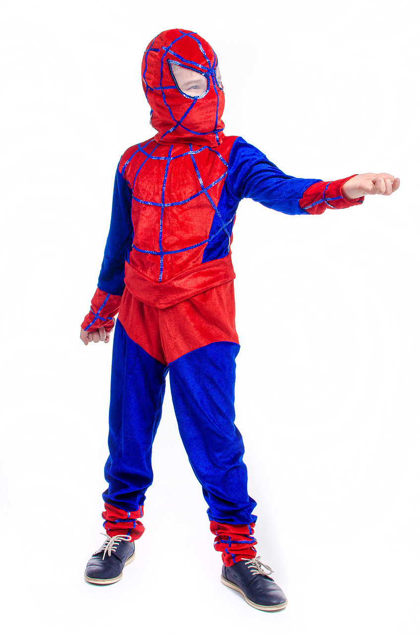 Дитячий карнавальний костюм для хлопчика «Людина-павук» 110-125 см, червоно-синій